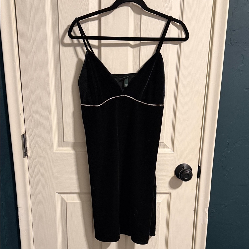 NWT wild fable Black Velvet Dress with Rhinestone Detail